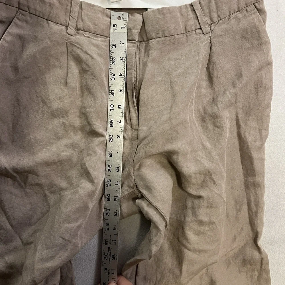 H&M Wide Leg Trousers Pants Women's Size 12 Brown Linen Blend